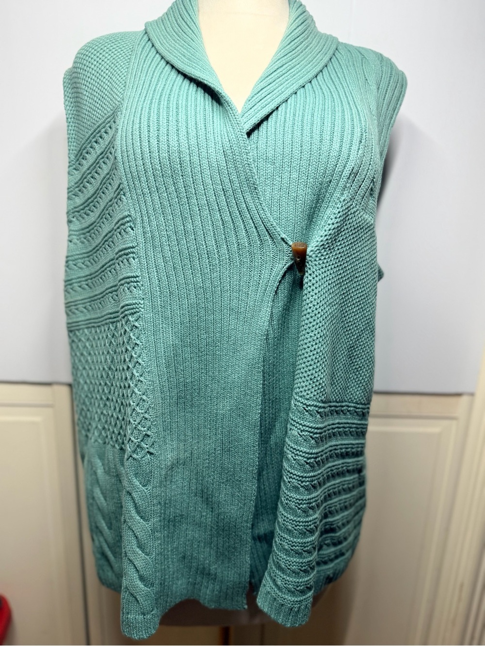 NWT Chaps 3X Sage Cable Knit Shawl Collar Sweater Vest $78 Cottagecore Preppy